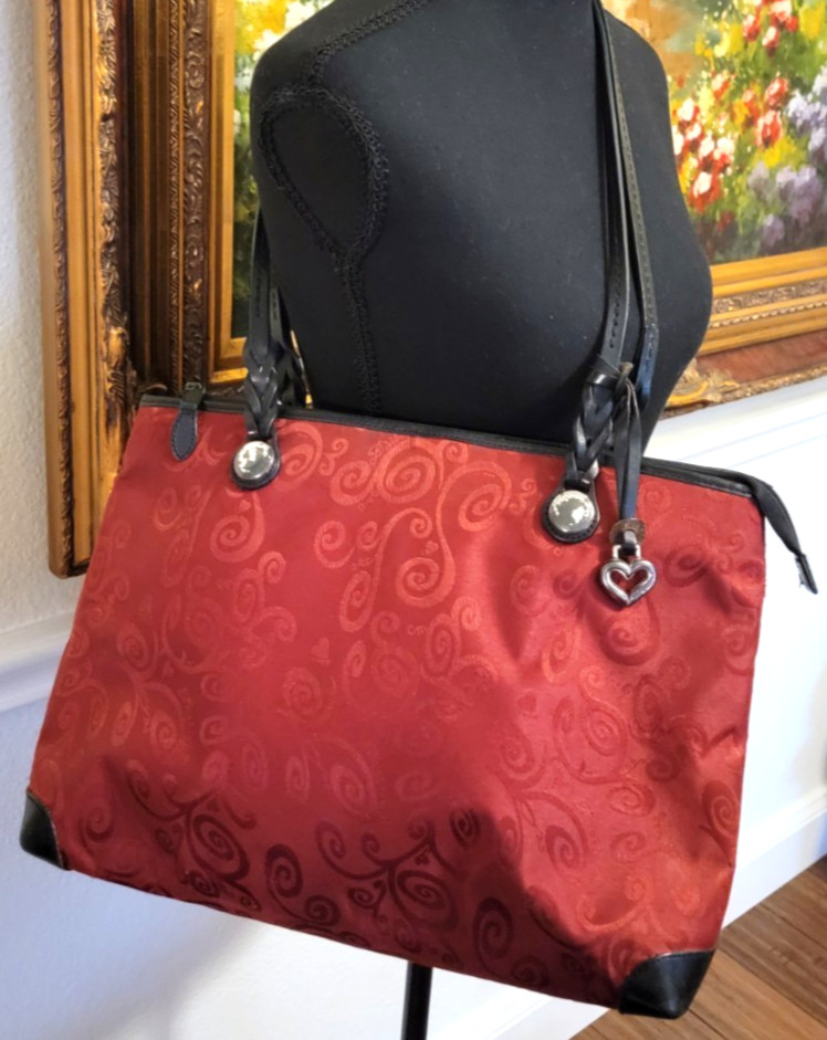 Brighton Women's Mevelyn Leather Scroll Print Heart Hardware Tote Shoulder Bag