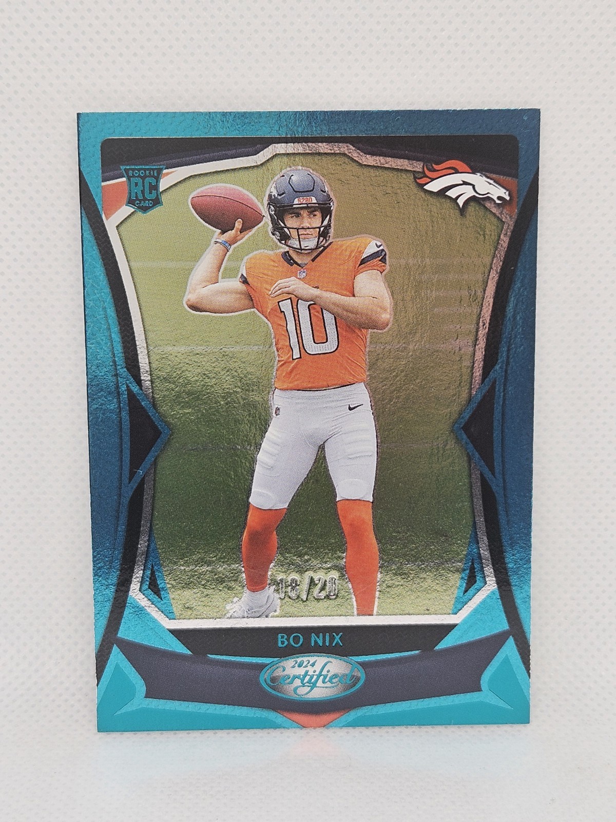 2024 Certified MIRROR TEAL FOTL #109 Bo Nix RC #18/20 Denver Broncos