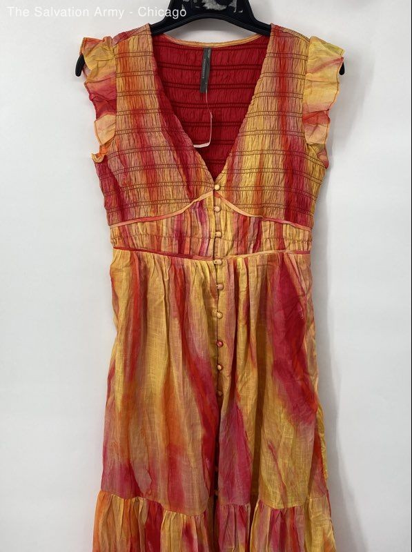 Anthropologie Womens Multicolor Tie Dye Ruffle Sleeveless Fit & Flare Dress Sz L