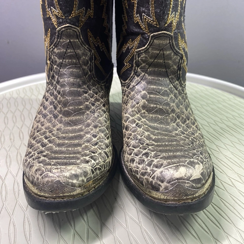 Laredo Youth Boys Cowboy Boots Snakeskin Print Brown& Grey Western Sz.2 See Pics - Image 3 of 4