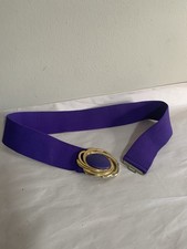 Vintage 80  s Retro Purple Elastic Stretch Belt Gold Brass Buckle One Size 32  