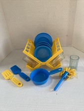 FISHER PRICE PRETEND PLAYFOOD DISHES DRINKING CUPS DISHWARE DINNER SINK DRAINER