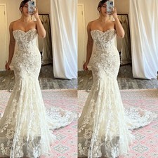 Wedding Dresses Mermaid Strapless Lace Applique Sweep Train Elegant Bridal Gowns