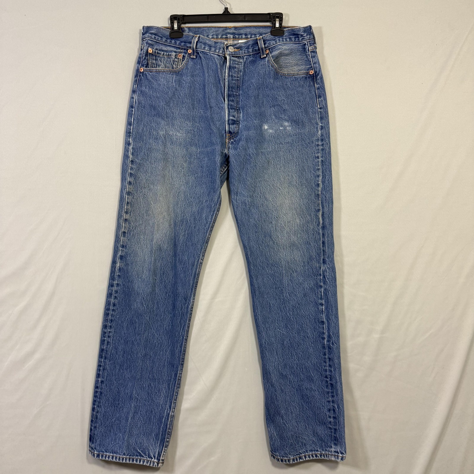 VTG Levis 501 Jeans Mens 36x32 Blue Denim Button Fly Straight Leg Hemmed Altered