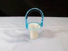 Vintage Fenton Milk Glass Aqua Blue Crest #37 Mini Miniature Basket