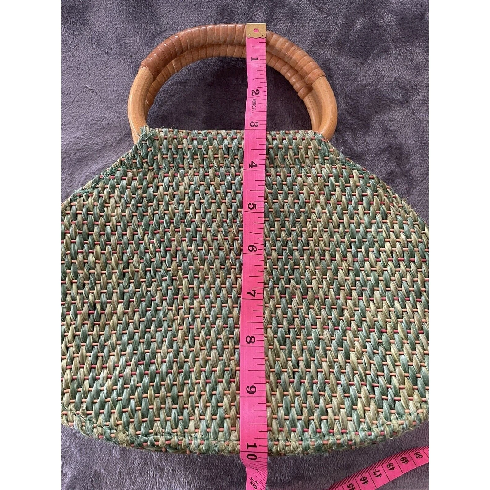 Borsa Fossil Forever verde paglia ananas manico legno pochette boho hawaiana