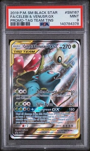 2019 POKEMON SM BLACK STAR PROMO #SM167 FULL ART/CELEBI & VENUSAUR GX PSA 9