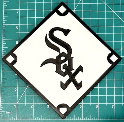 Chicago White Sox Diamond Logo 3D Printed Sign | Black White Hanging Wall Decor