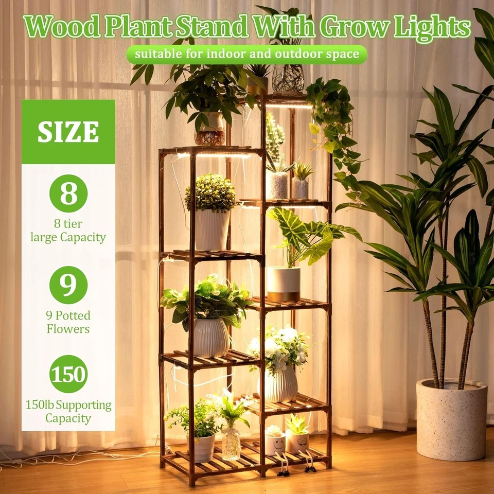8 Tiered Plant Stand with Grow Light, 62 Tall Indoor Plant Shelf with Full Spect - Image 2 of 4