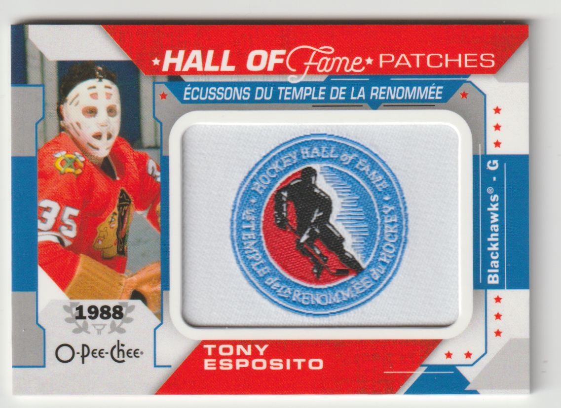 Tony Esposito #HOF-6 Hockey Cards 2022 O Pee Chee Hall of Fame Logo Patches trading card — raw and PSA graded price guide