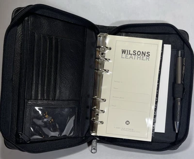 Wilsons Leather Organizer Zippered 6 Ring Binder Planner/Address Book Black Vtg - Image 1 of 4