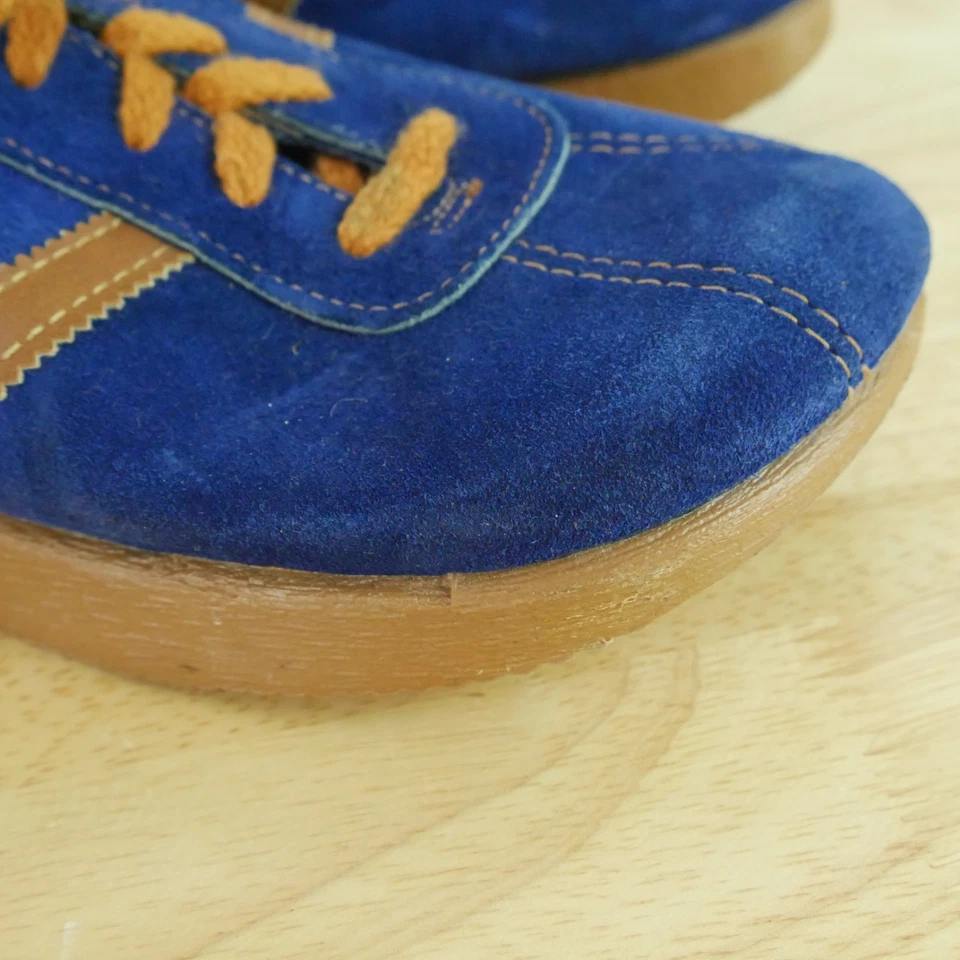 Vintage 70s Suede Sneakers Blue Stripe Retro Platform Athletic Costume 8 8.5 - Image 2 of 4