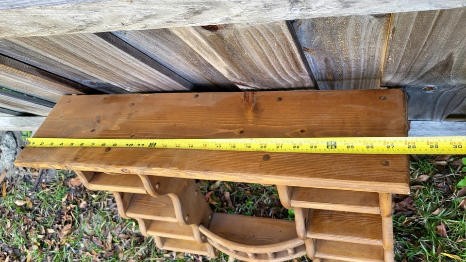 Vintage Solid Wood Tiered Display Shelf Trinket With BOW Wall Hung Whatnot  - Image 4 of 4