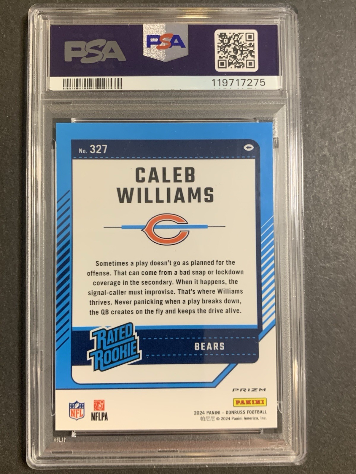 2024 Donruss Caleb Williams #327 Optic Preview Prizm (RC) PSA 10 view 3