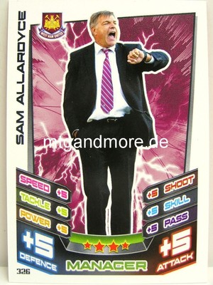 Match Attax 2012/13 Premier League - #326 Sam Allardyce - West Ham United