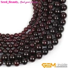Natural Round Dark Red Garnet Gemstone DIY Beads For Jewelry Making 15" Big Hole