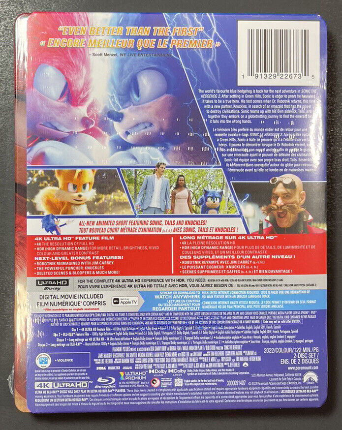 Sonic the Hedgehog 2 (Steelbook) (4K Ultra HD) / Sonic 2 La película  (2Blu-ray) - Blu-ray - Compra filmes e DVD na