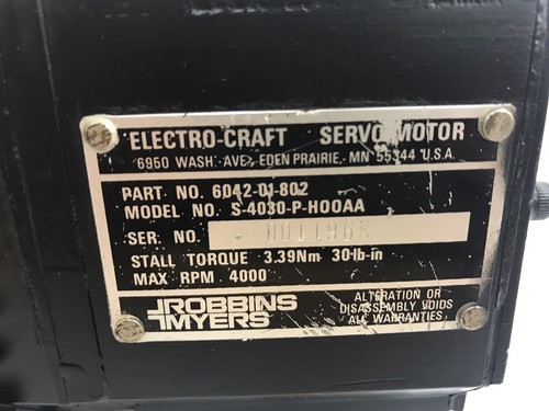 Electro-Craft Servo Motor S-4030-P-H-00AA Robbins Myers Part No. 6042-01-802 - Picture 6 of 6