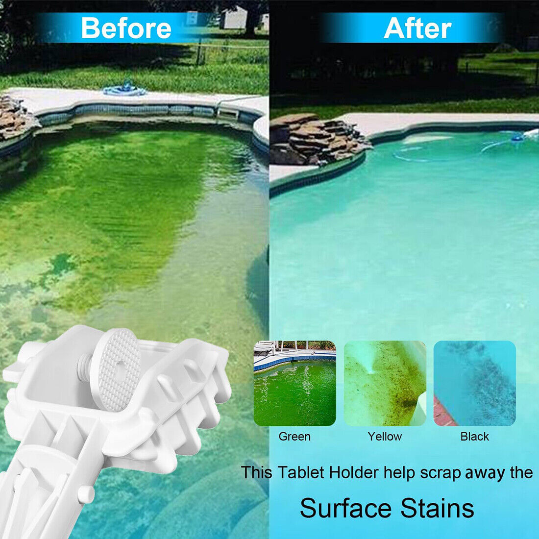 Pool Vacuum Replacement Tablet Tab Holder Pole with EZ-Clip Handle Stain Remover