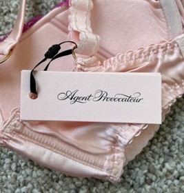 AGENT PROVOCATEUR Molly Plunge Underwired Bra Pink Lace Silk Push-Up Bra 30DD