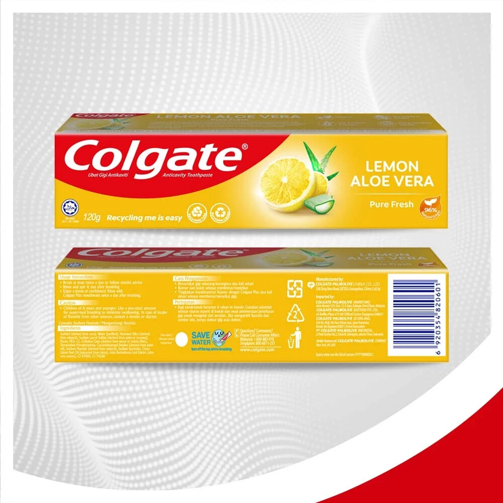 2 PACKS COLGATE NATURALS PURE FRESH LEMON & ALOE VERA 120gX2 TOOTHPASTE|MALAYSIA  | eBay