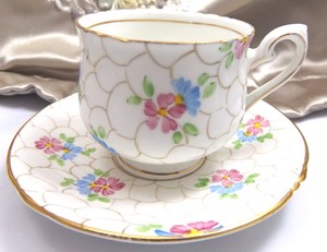 Phoenix-Vintage-Tea-Cup-Saucer-T-F-amp-S-Pastel-Floral-Porcelain-Gold-Trim-England