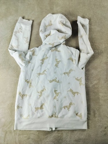 Girls Cat & Jack Jogger Set Zip Hoodie Cream Gold Glittery Unicorns Size M 7-8 - Picture 5 of 15