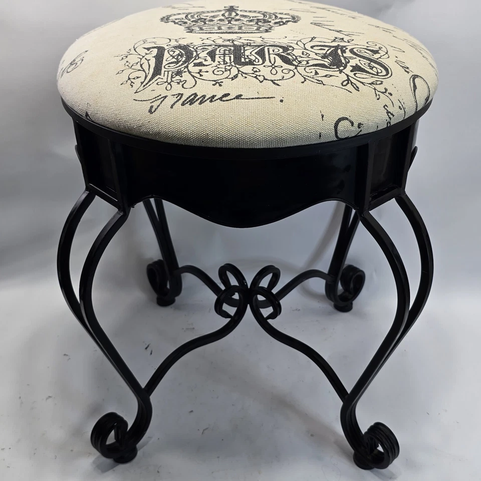 Ellegant Iron Paris Cushioned Stool with Black Frame20x16x16"  - Image 4 of 4