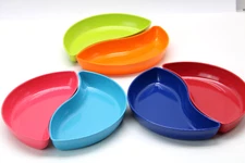 Lot of 6 Hard Plastic Assorted Colors Serving Dishes Stackable Great For Parties