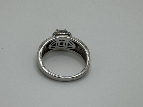 VINTAGE STERLING SILVER EMERALD RADIANT CUT CZ HALO ENGAGEMENT RING SIZE 10.25 - Bild 5 von 8