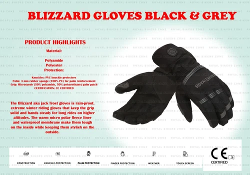 BLACK & GREY "ROYAL ENFIELD BLIZZARD GLOVES"