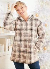 Koolaburra by UGG Hoodie Pullover Brushed Back Sherpa, PLAID, MEDIUM, A544816