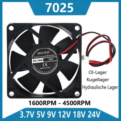 Lüfter Gehäuselüfter 7025 PC Computer Kühler Bürstenlos Leise FAN  DC 3.7V-24V