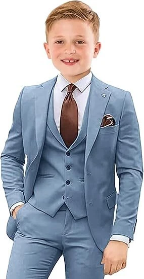 Traje para niños 3 piezas calce ajustado niños traje de esmoquin formal traje de boda blazer conjunto chaleco Foto 3 de 4