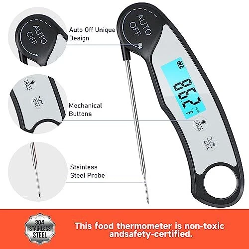 Meat Thermometer for Grill,Cooking and BBQ.Waterproof Instant Read Black/Silver