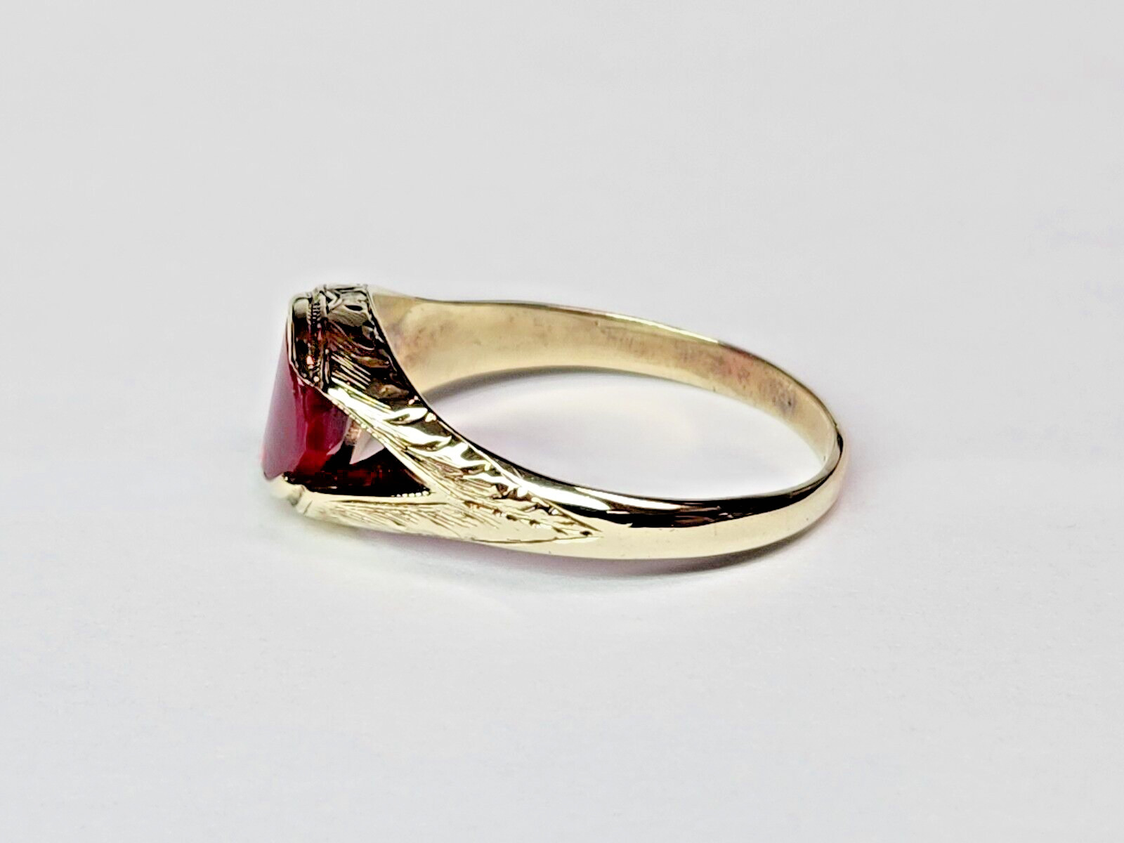1940s 13k Gold Lab Created Ruby Split Shank Semi … - image 5