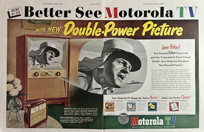 1954 Motorola TV Double Power Picture Sabre Jet Tuning 21 Inch Tube VTG Print Ad