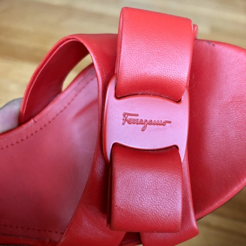 Salvatore Ferragamo Dark Orange Leather Vara Slingback Heels, Size 6.5 US/37 EU - Picture 8 of 11