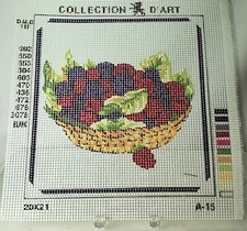 Vintage 1980s Collection D' Art Needlepoint Canvas Basket of Mixed Berries NOS