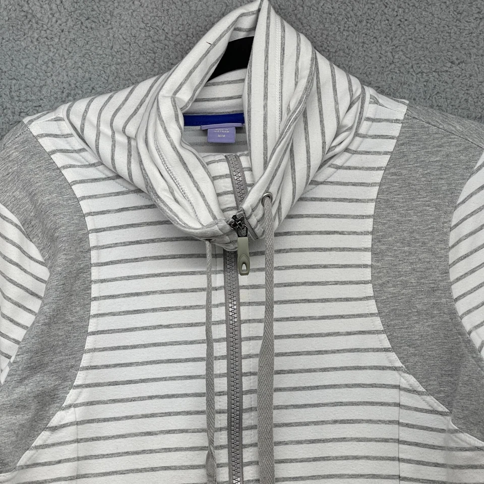 Laura Scott Women Jacket Gray White Stripe Long Sleeve Cowl Neck Full Zip Size M - Image 2 of 4