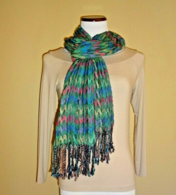 Missoni Vibrant Zigzag Scarf with Multicolor Hues MISSONI Vibrant Zigzag Knit Scarf, Blue/Rust/Orange | eBay main image 4