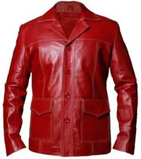 Men's Racer Shirt Style Red Pure Lambskin Leather Fight Club Motorcycle Jacket