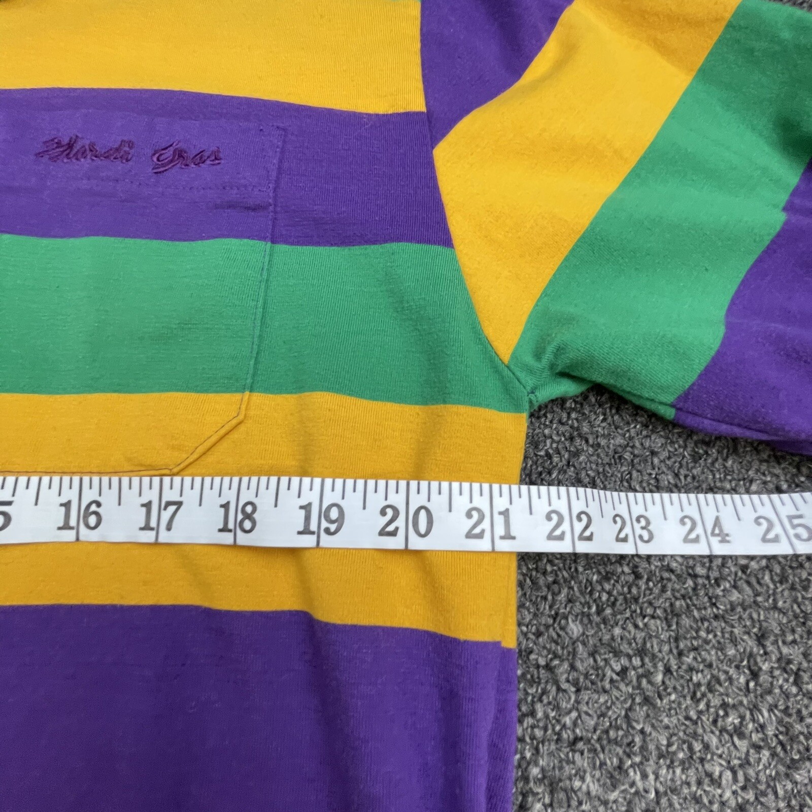 MARDI GRAS Polo Green Yellow Purple Mens L XLStripe KBW Pocket READ