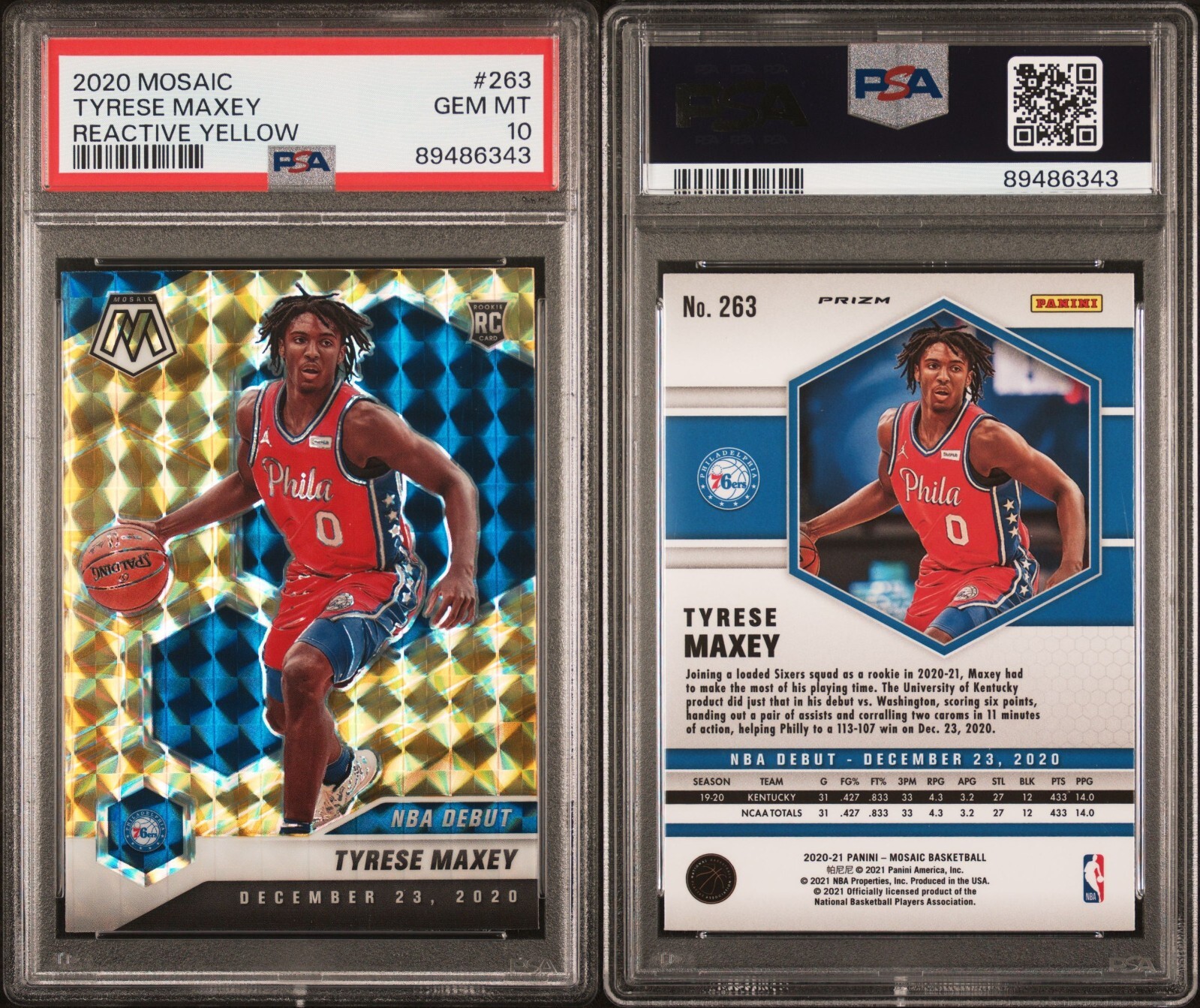 PSA 10 2020-21 Panini Mosaic Mosaic Reactive Yellow #263 Tyrese Maxey RC 76ers