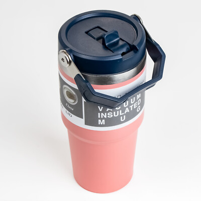 Thermobecher aus Edelstahl mit abnehmbarem Strohhalm und Tragegriff, 500 ml 