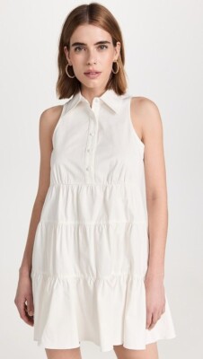 Cinq à Sept Bennett Dress Tiered Skirt Ruffle Hem White Cotton Size 10