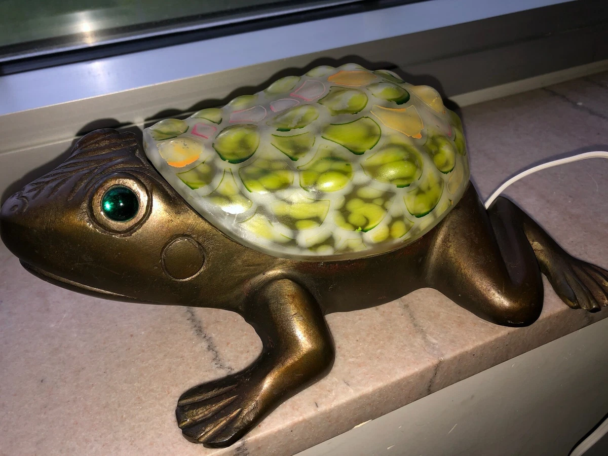 Vintage Heavy Brass Glass Frog Accent Lamp Decor as Is eBay