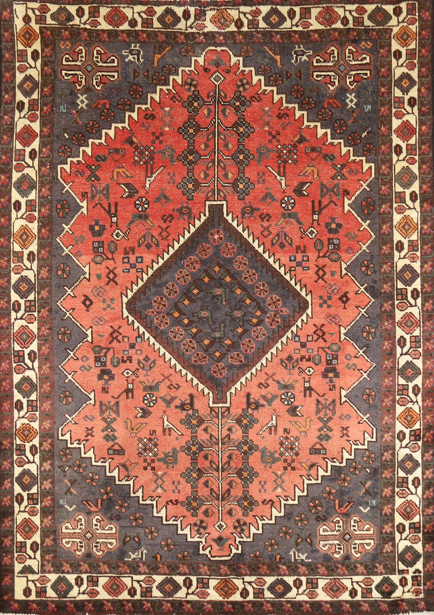 Vintage tribal rug 約80cm×80cmウール トライバル Vintage Tribal Geometric Traditional Rug 5x7 ft Hand-knotted Wool