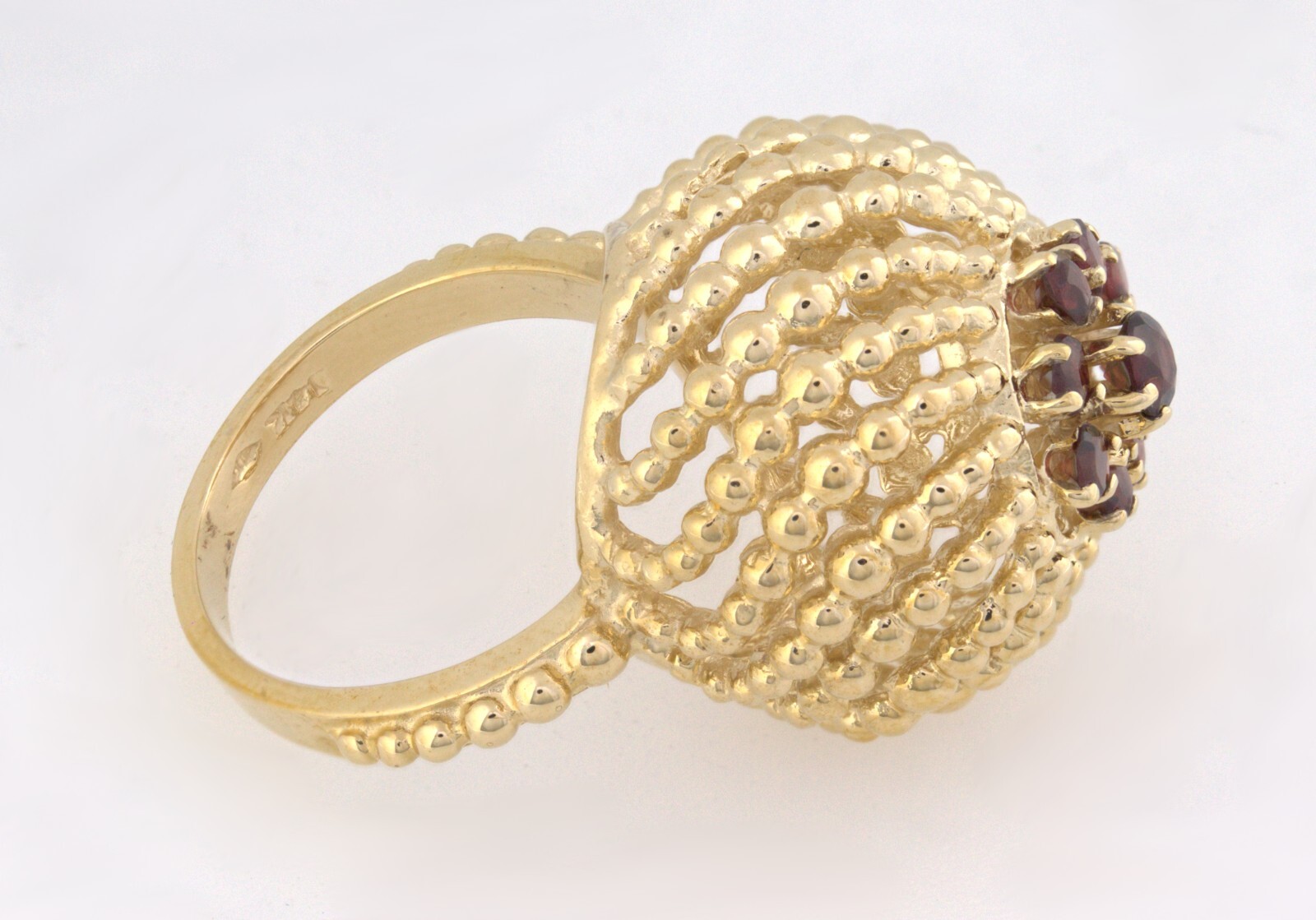 Garnet, Yellow Gold Bombe Ring - image 9
