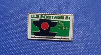 Vintage USPS Stop Traffic Accidents Enforcement Education Stamp Pin 5 Cent